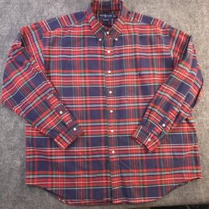 Ralph Lauren Big Shirt XL Red Blue Plaid Long Sleeve Button Down Pony Cotton